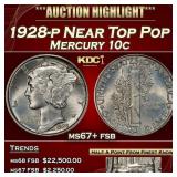 1928-p Mercury Dime Near Top Pop 10c ms67+ fsb SEG