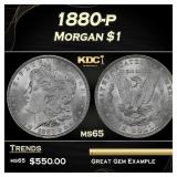 1880-p Morgan Dollar $1 Grades ms65