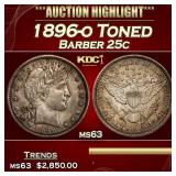 1896-o Barber Quarter Toned 25c ms63 USCG