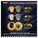 1964 JFK Half Dollar 3 Coin Enhanced Set, Black Ru