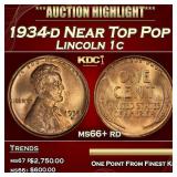 1934-d Lincoln Cent Near Top Pop 1c ms66+ rd SEGS