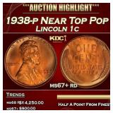 1938-p Lincoln Cent Near Top Pop 1c ms67+ rd SEGS