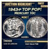1943-p Mercury Dime TOP POP! 10c ms68+ SEGS