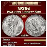 1936-s Walking Liberty Half Dollar 50c ms65+ SEGS