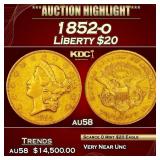 1852-o Gold Liberty Double Eagle $20 au58 SEGS