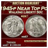 1945-p Walking Liberty Half Dollar Near Top Pop 50