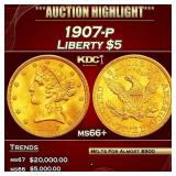 1907-p Gold Liberty Half Eagle $5 ms66+ SEGS