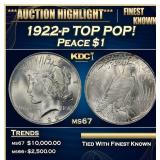1922-p Peace Dollar TOP POP! $1 ms67 SEGS