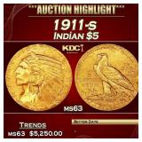 1911-s Gold Indian Half Eagle $5 ms63 USCG
