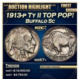 1913-p Ty II Buffalo Nickel TOP POP! 5c ms67+ SEGS