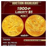 1900-p Gold Liberty Half Eagle $5 ms64+ SEGS