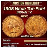 1908 Indian Cent Near Top Pop! 1c ms66+ rd SEGS