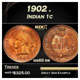 1902 Indian Cent . 1c Grades ms65 rb