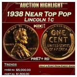 1938 Proof Lincoln Cent Near Top Pop 1c pr67+ rd S