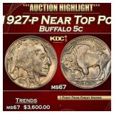 1927-p Buffalo Nickel Near Top Pop 5c ms67 SEGS