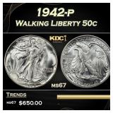 1942-p Walking Liberty Half Dollar 50c ms67 SEGS