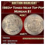 1883-p Morgan Dollar Toned Near Top Pop $1 ms67+ S