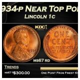 1934-p Lincoln Cent Near Top Pop 1c ms67 rd SEGS