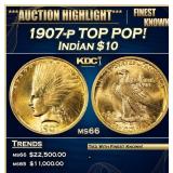1907-p Gold Indian Eagle TOP POP! $10 ms66 SEGS