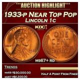 1933-p Lincoln Cent Near Top Pop 1c ms67+ rd SEGS