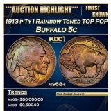 1913-p Ty I Buffalo Nickel Rainbow Toned TOP POP!