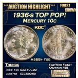 1936-s Mercury Dime TOP POP! 10c ms68+ fsb SEGS