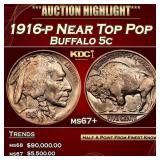 1916-p Buffalo Nickel Near Top Pop 5c ms67+ SEGS