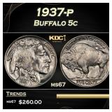 1937-p Buffalo Nickel 5c ms67 SEGS