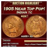 1905 Indian Cent Near Top Pop! 1c ms66+ rd SEGS
