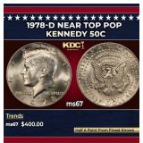 1978-d Kennedy Half Dollar Near Top Pop 50c ms67 S
