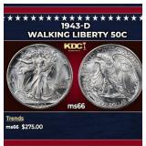 1943-d Walking Liberty Half Dollar 50c Grades ms66