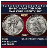 1943-d Walking Liberty Half Dollar Near Top Pop 50