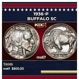 1936-p Buffalo Nickel 5c ms67 SEGS