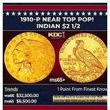 1910-p Gold Indian Quarter Eagle Near Top Pop! $2