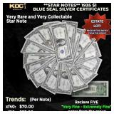 5x **STAR NOTES** 1935 $1 Blue Seal Silver Certifi