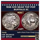 1938-d/d Buffalo Nickel Near Top Pop 5c ms67+ SEGS