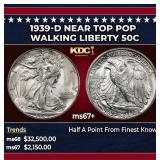1939-d Walking Liberty Half Dollar Near Top Pop 50