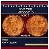1909 VDB Lincoln Cent 1c Grades ms66 rd