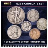 1938 6 Coin Date Set, 1 Of Each Type Of Coin Minte