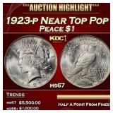 1923-p Peace Dollar Near Top Pop $1 ms67 SEGS