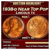 1938-d Lincoln Cent Near Top Pop 1c ms67+ rd SEGS