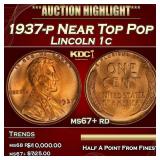 1937-p Lincoln Cent Near Top Pop 1c ms67+ rd SEGS