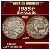 1935-p Buffalo Nickel 5c ms67 SEGS