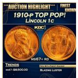 1910-p Lincoln Cent TOP POP! 1c ms67+ rd SEGS