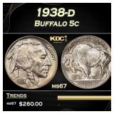 1938-d Buffalo Nickel 5c ms67 SEGS