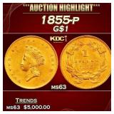 1855-p Gold Dollar $1 ms63 USCG