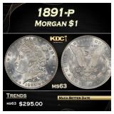 1891-p Morgan Dollar $1 Grades ms63