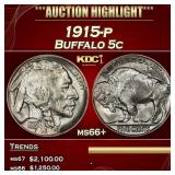 1915-p Buffalo Nickel 5c ms66+ SEGS