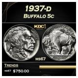 1937-d Buffalo Nickel 5c ms67 SEGS