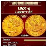 1901-s Gold Liberty Half Eagle $5 ms66+ SEGS